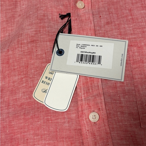 NWT Sz Medium UNTUCKit Red Linen Cameron Style Short Sleeve Shirt - Picture 4 of 7